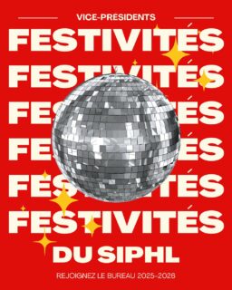 Hello la tcheam ! 
Nous recrutons les futurs VP FESTIVITÉS du prochain bureau du SIPHL : on parle d’orga d’AW, soirées post-choix, gala mais aussi de collaboration intersyndicale avec les tonus et le we ski !
Les hyperfun on n’attends plus que vous 💅
Si vous êtes intéressés n’hésitez pas à nous envoyer un message ! 

Des bisous 🦀✨

PS : Passation le 19/11 ! 🫶🏻